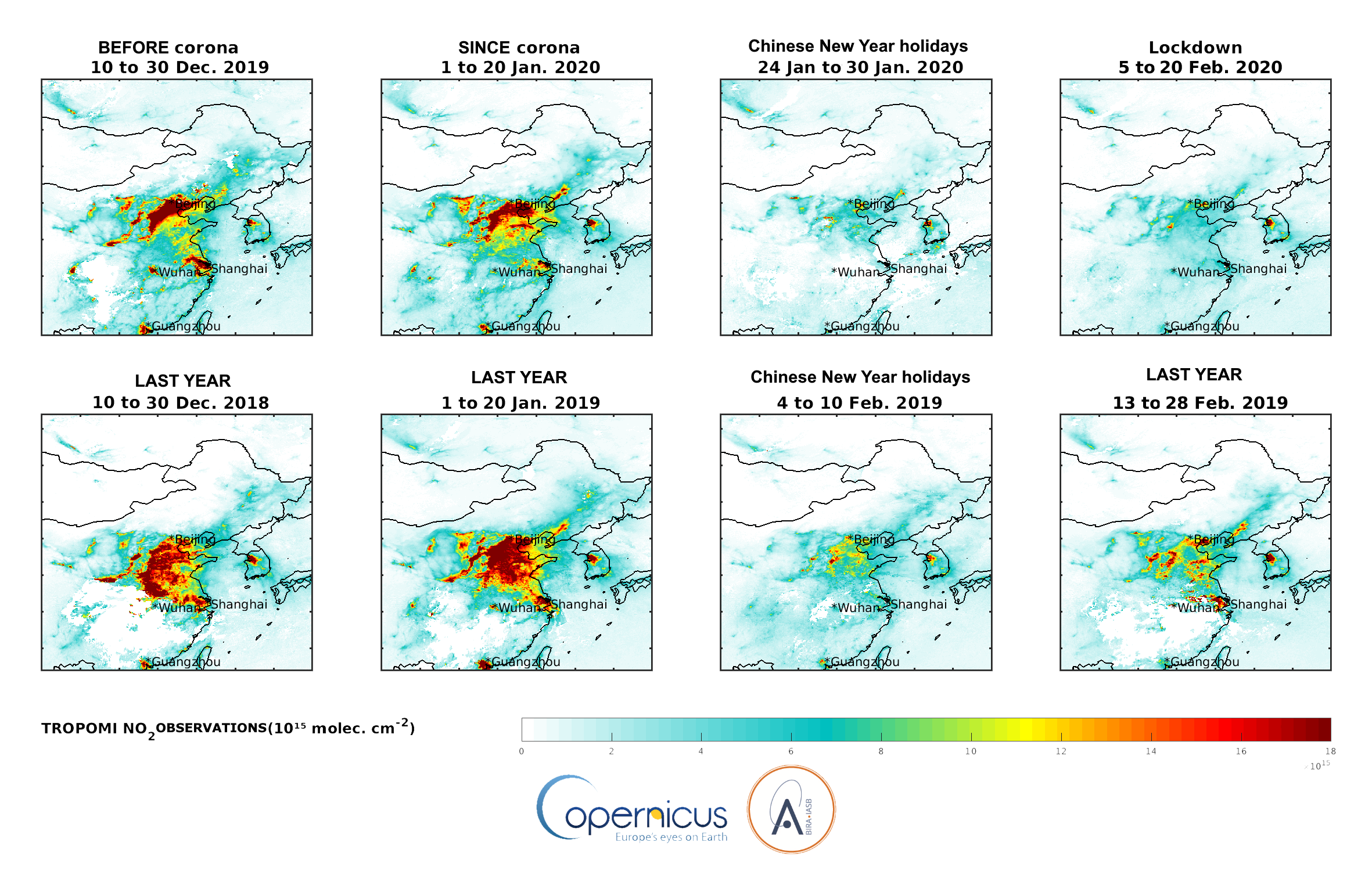 Reduced NO2 emissions over China due to corona virus