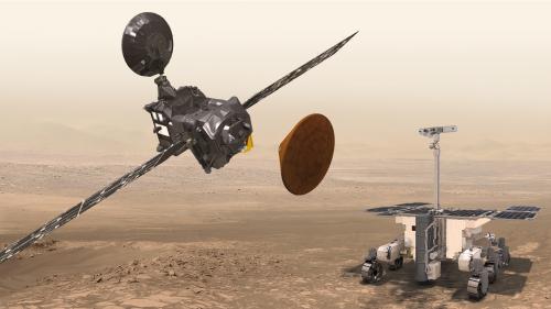 Mars ExoMars orbiter and rover on Mars