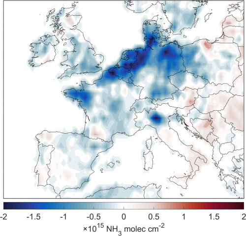 Carte Europe différence colonnes NH3 effet week-end